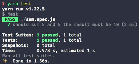 imagem do terminal com teste passando