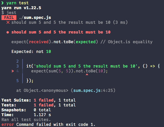 imagem do terminal com teste dando erro novamente