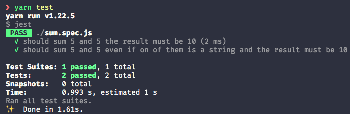 imagem do terminal com teste passando e finalizado