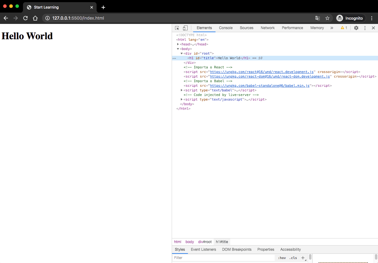 Exemplo dentro do browser