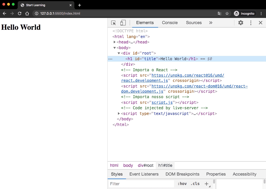 Exibindo os elementos no Browser