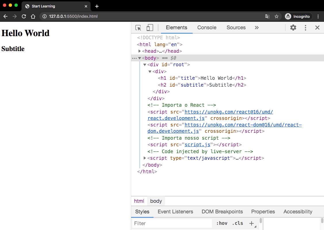 Browser, verificando o elemento