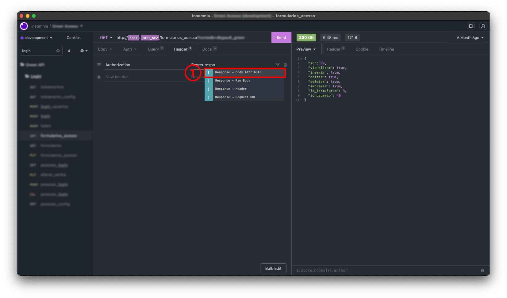 Insomnia aberto mostrando como colocar a variavel