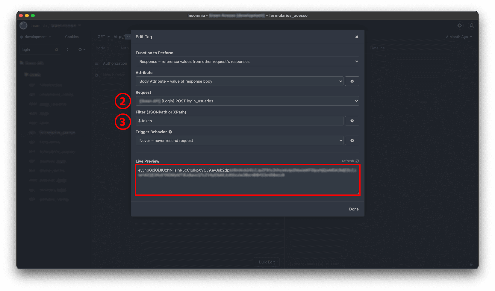 Insomnia aberto mostrando como colocar a variavel