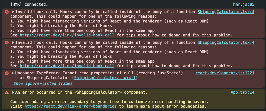 Imagem mostrando erro no console